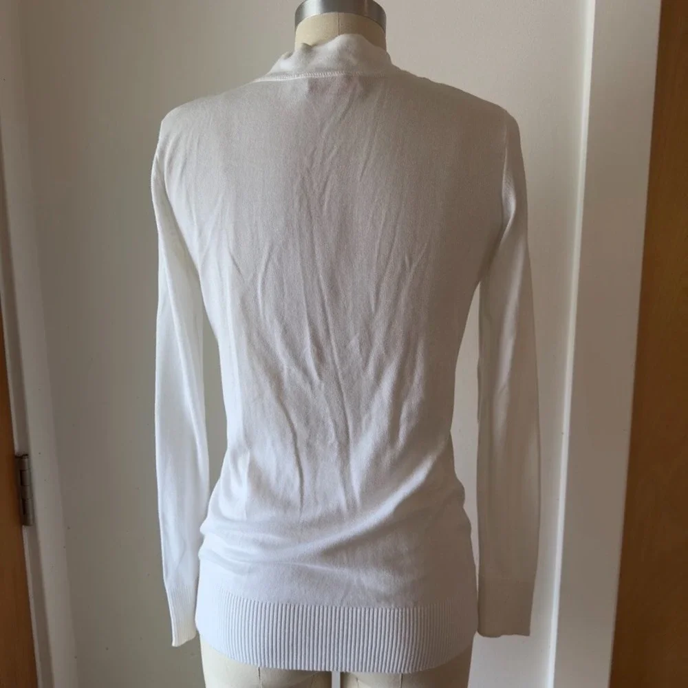 TORY BURCH Simone Cardigan 100% Cotton-White-Gold Logo Button-Lightweight-Sz XS